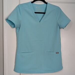 FIGS Women’s Scrub Top XS Aqua Blue V-Neck Technical Collection